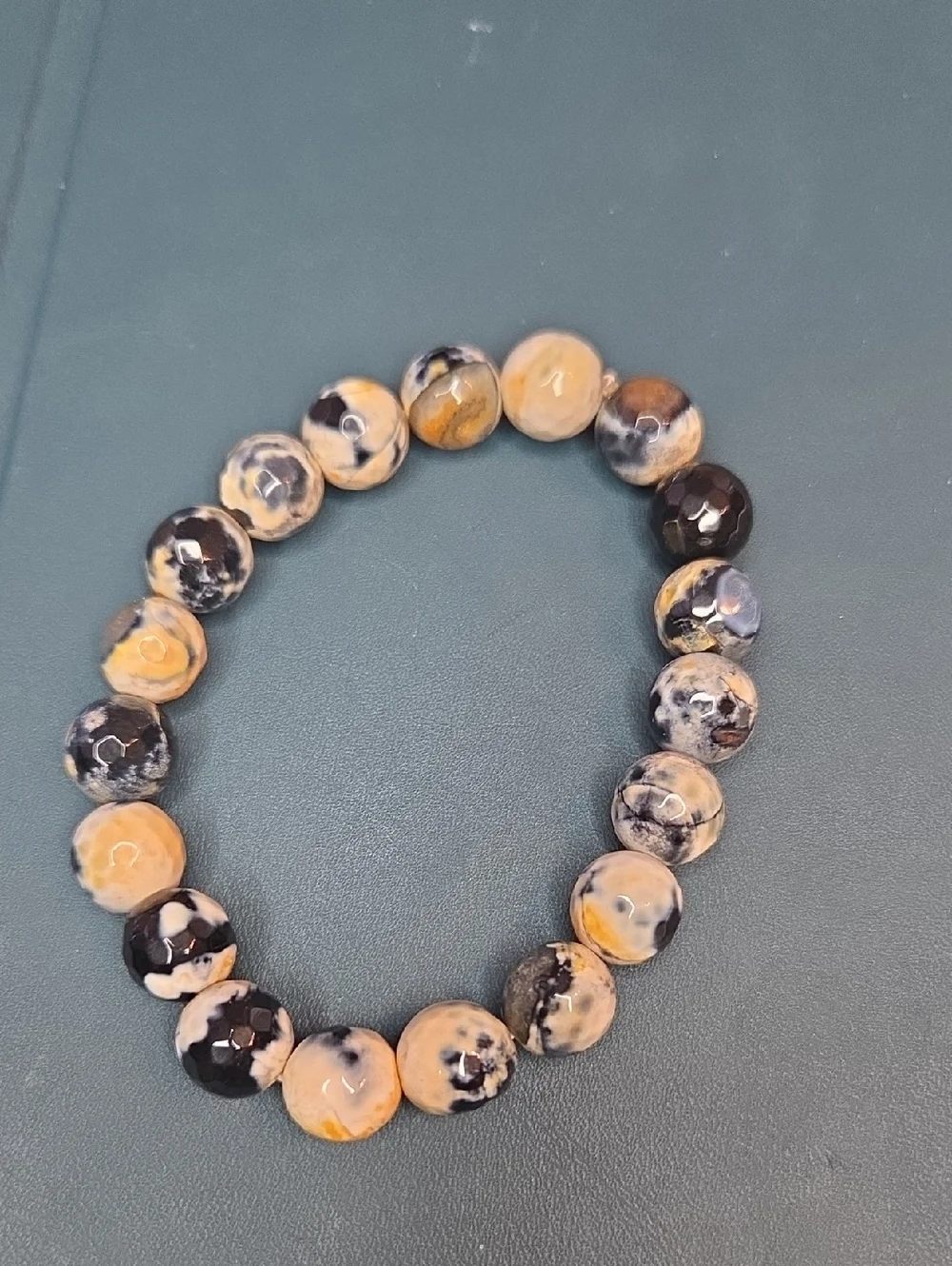 Polished Yellow-Black Agate Beaded Stretch Bracelet - Women Jewelry